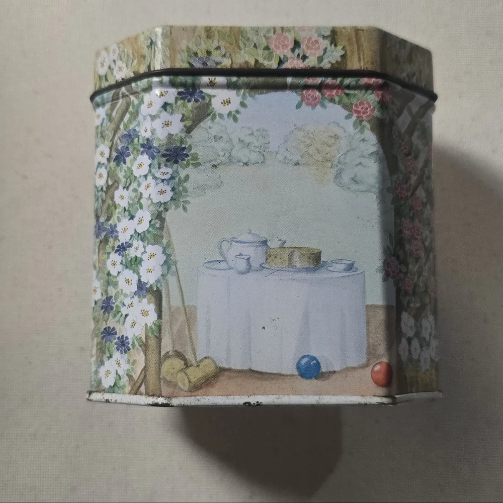 Floral Decorative Tin with Tea Party Design